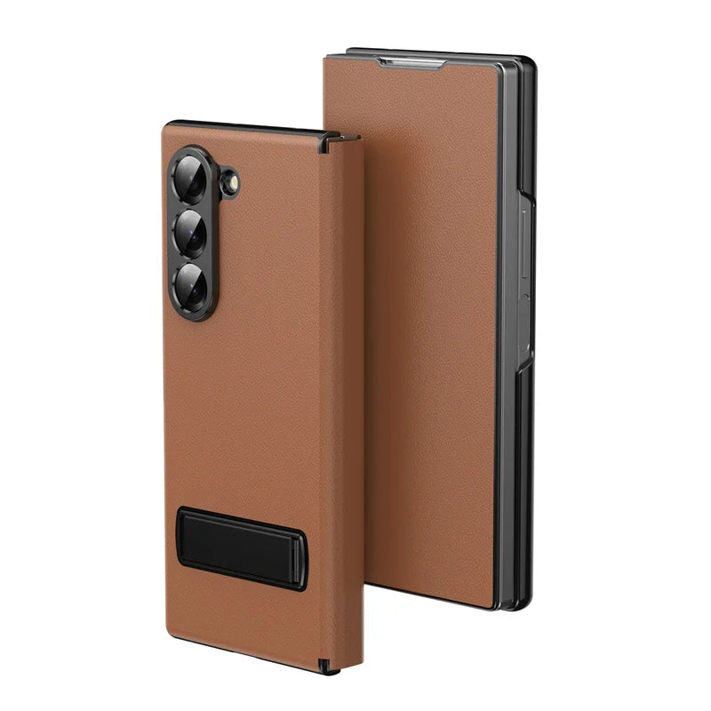 Luxury Leather Magnetic Kickstand Case for Samsung Galaxy Z Fold 7 Brown / Galaxy Z Fold 4 Luxury Leather Magnetic Kickstand Case for Samsung Galaxy Z Fold 7 Brown / Galaxy Z Fold 4