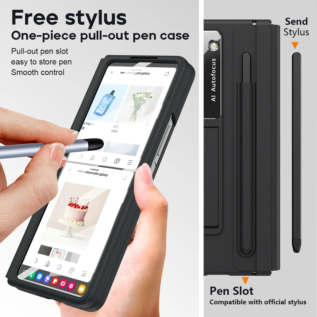 Leather Case With Touch Pen & Kickstand for Samsung Galaxy Z Fold 5
