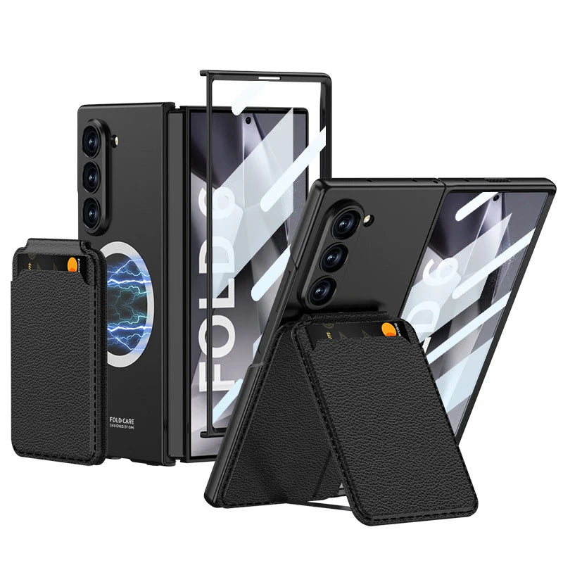 Leather Case with Magnetic Card Holder For Samsung Z Fold 6 Galaxy Z Fold 6 / Black