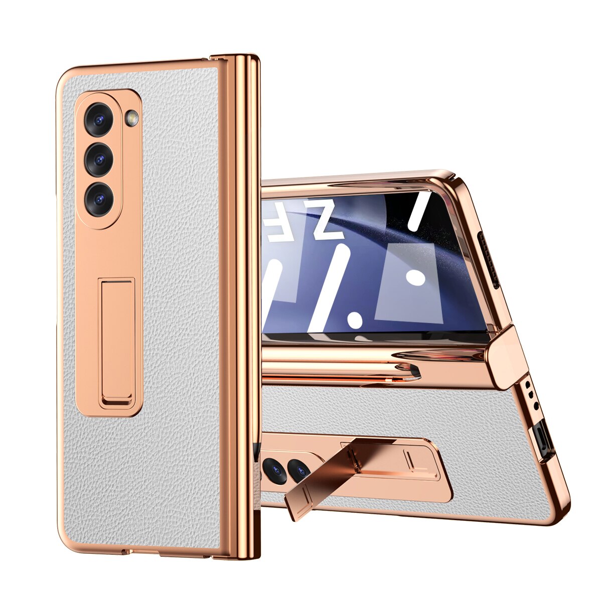 Leather Plating Case with Pen Holder & Kickstand for Samsung Galaxy Z Fold 5