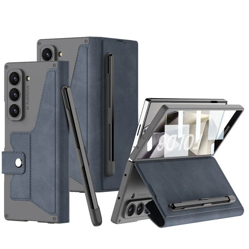 Shockproof Leather Case with Screen Protection For Samsung Z Fold 6 Galaxy Z Fold 6 / Carbon fiber pattern Shockproof Leather Case with Screen Protection For Samsung Z Fold 6 Galaxy Z Fold 6 / Carbon fiber pattern