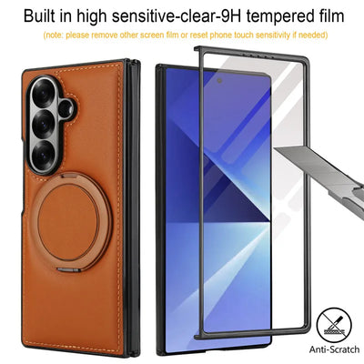 Magnetic Leather Ring Kickstand Case