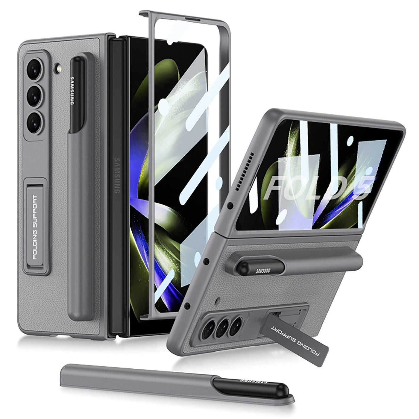 Leather Case With Pen Holder & Kickstand for Samsung Galaxy Z Fold 5