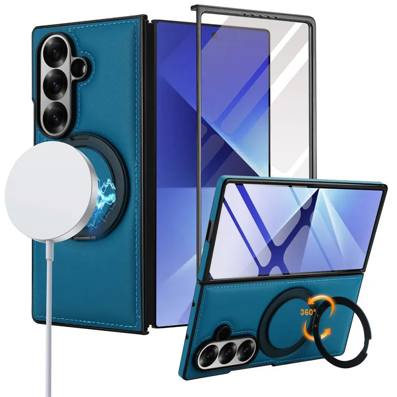 Magnetic Leather Ring Kickstand Case