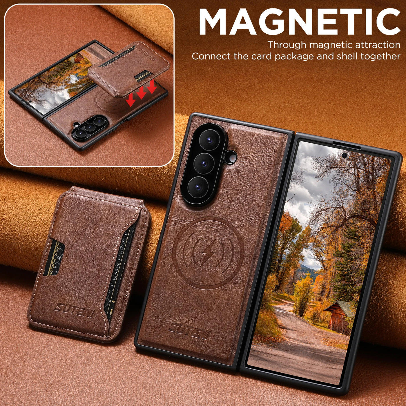 Magnetic Card Holder Leather Case