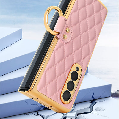 Gold Plated leather ring holder Case for Samsung Galaxy Z Fold 5