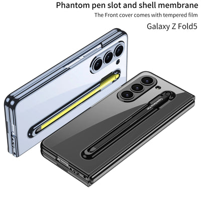 Transparent Case with Magnetic Hinge & Touch Pen For Galaxy Z Fold 5