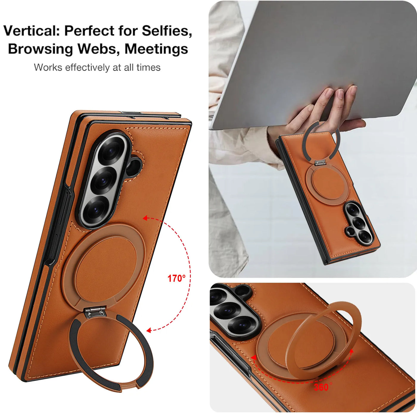 Magnetic Leather Ring Kickstand Case