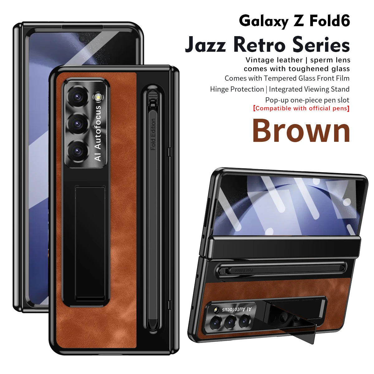 Leather Case With S Pen & Bracket for Samsung Galaxy Z Fold 6