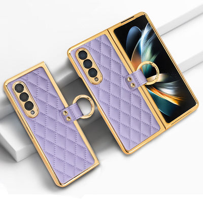 Gold Plated leather ring holder Case for Samsung Galaxy Z Fold 5