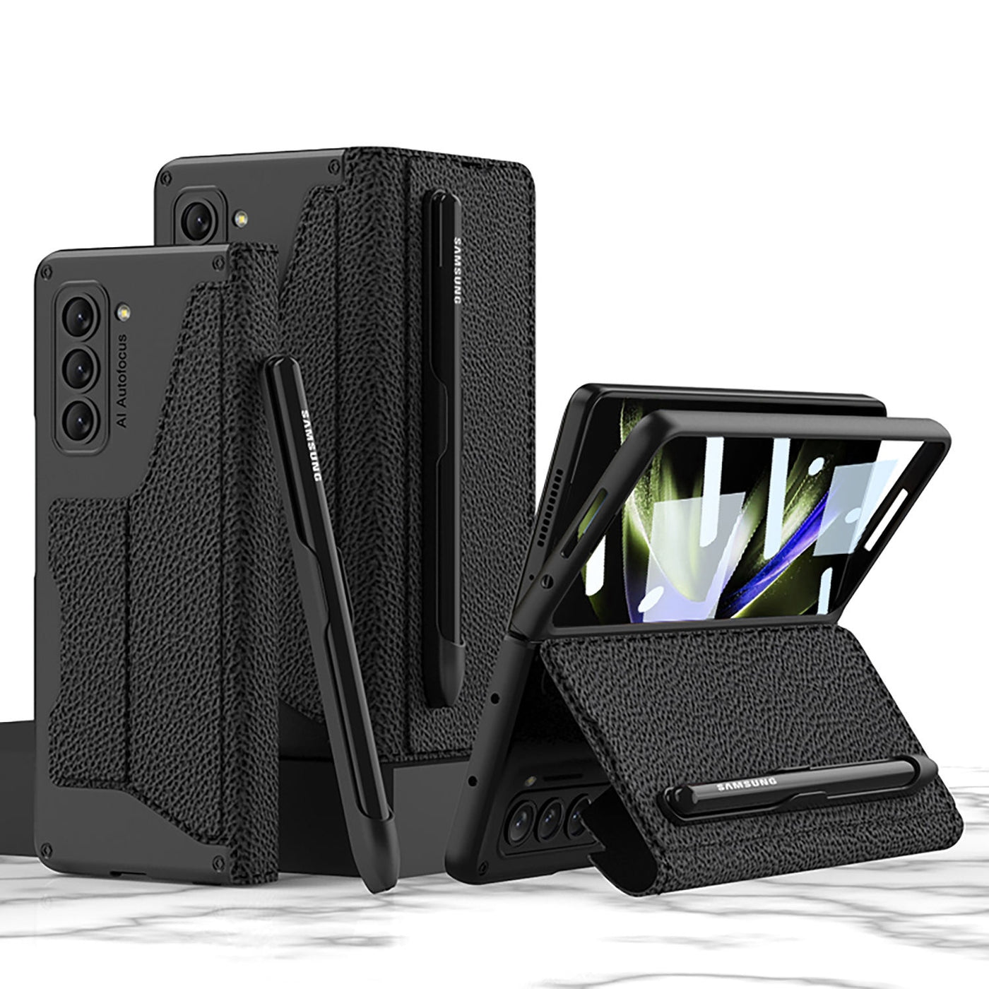 Leather Case with Detachable Pen Holder & Card Slot for Samsung Galaxy Z Fold 5