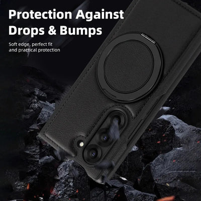 Leather Magnetic Ring Kickstand Case