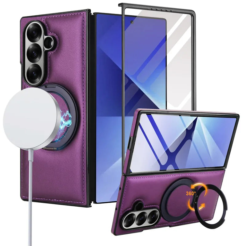Magnetic Leather Ring Kickstand Case