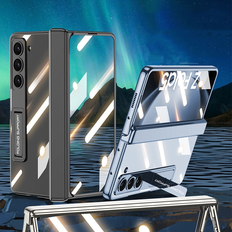 Transparent Magnetic Hinge Case with Stand for Samsung Galaxy Z Fold 5