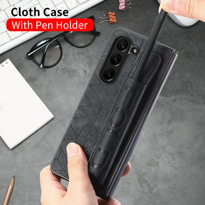 Wrist Strap Leather Case with Pen Slot For Samsung Galaxy Z Fold 5