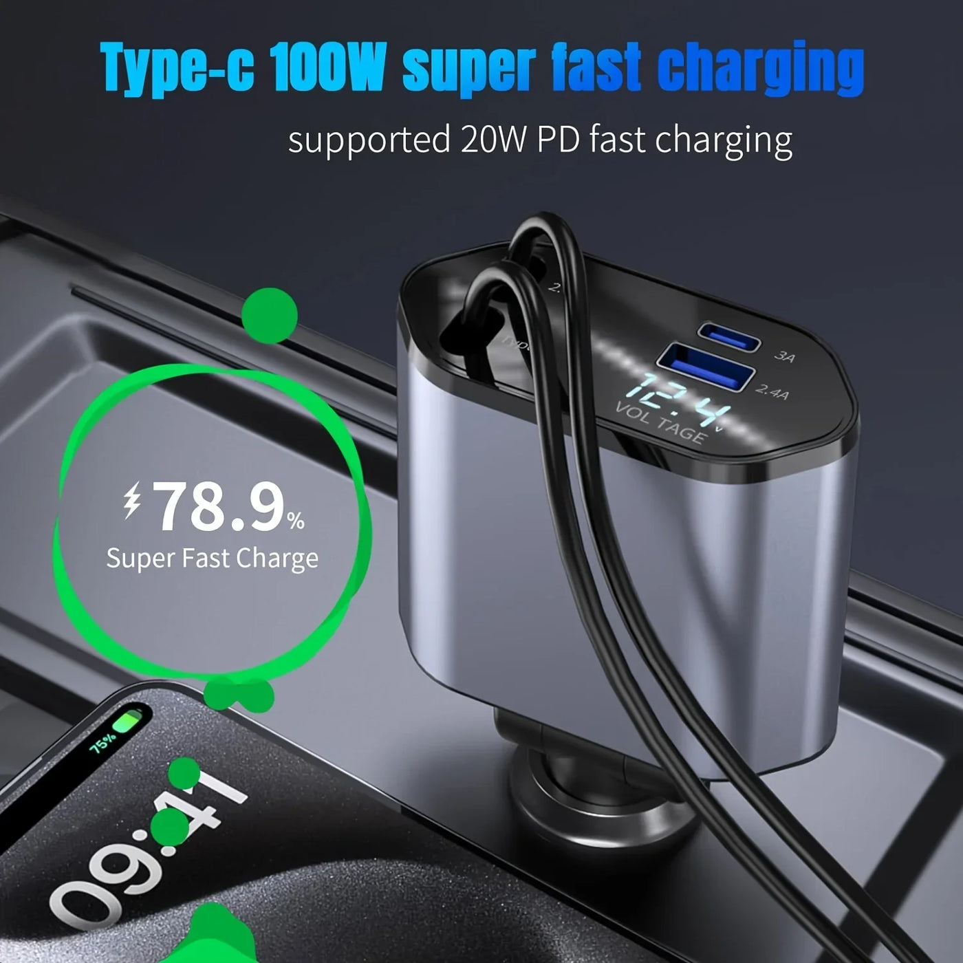 4 in1 Retractable Car Charger - Smart Mouse Co