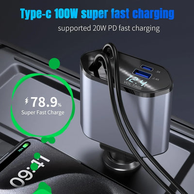 4 in1 Retractable Car Charger - Smart Mouse Co