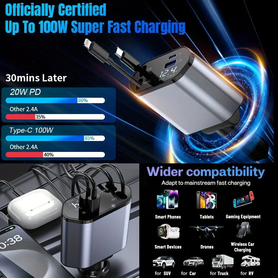 4 in1 Retractable Car Charger - Smart Mouse Co
