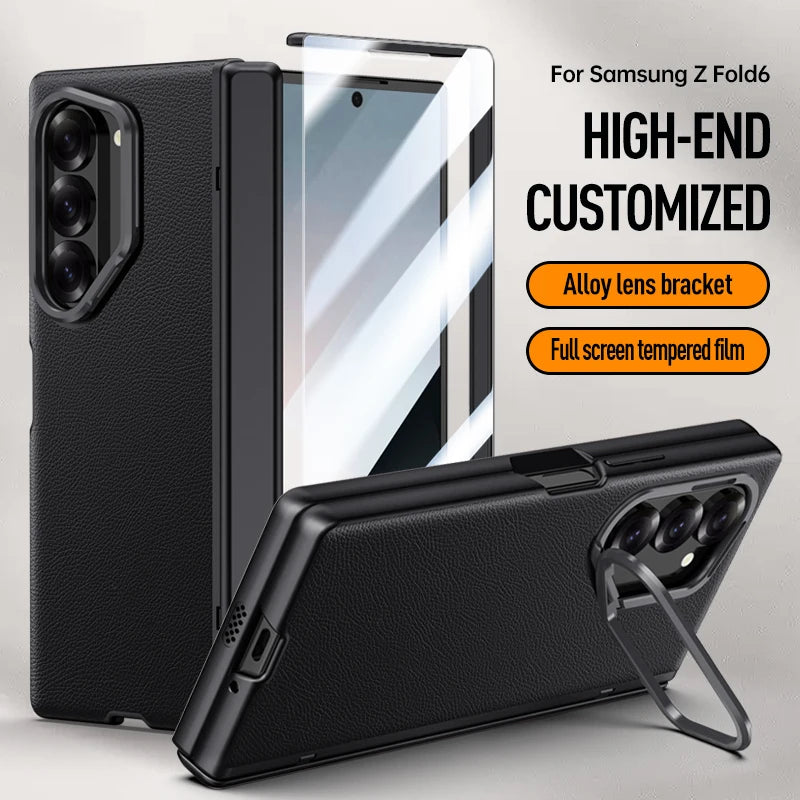 Leather Case with Bracket & Screen Protector for Samsung Galaxy Z Fold 6