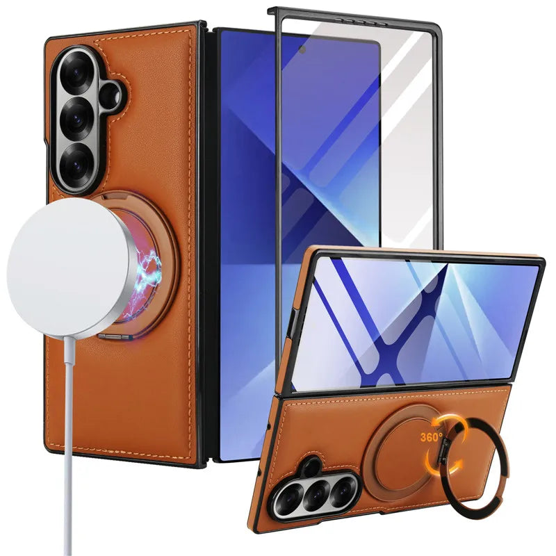Magnetic Leather Ring Kickstand Case