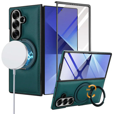 Magnetic Leather Ring Kickstand Case