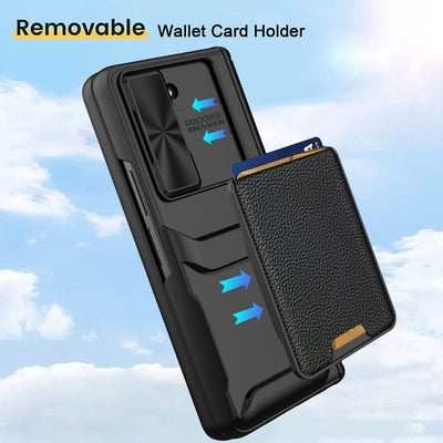 Slide Camera Cover with Leather Wallet  For Samsung Galaxy Z Fold 5