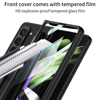 Leather Case with Bracket & Pen Slot For Samsung Galaxy Z Fold 5