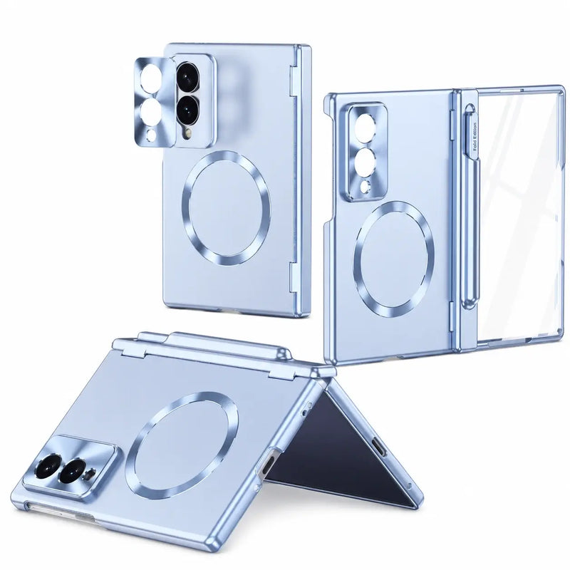 Magnetic Hinge Case with Glass and Stylus for Samsung Galaxy Z Fold 8 Ultra — Blue
