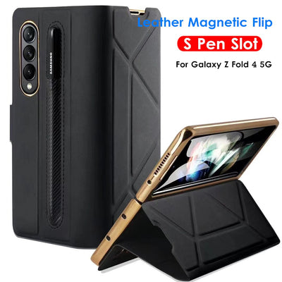 Leather Flip Stand S Pen Holder Slot Case For Galaxy Z Fold 4