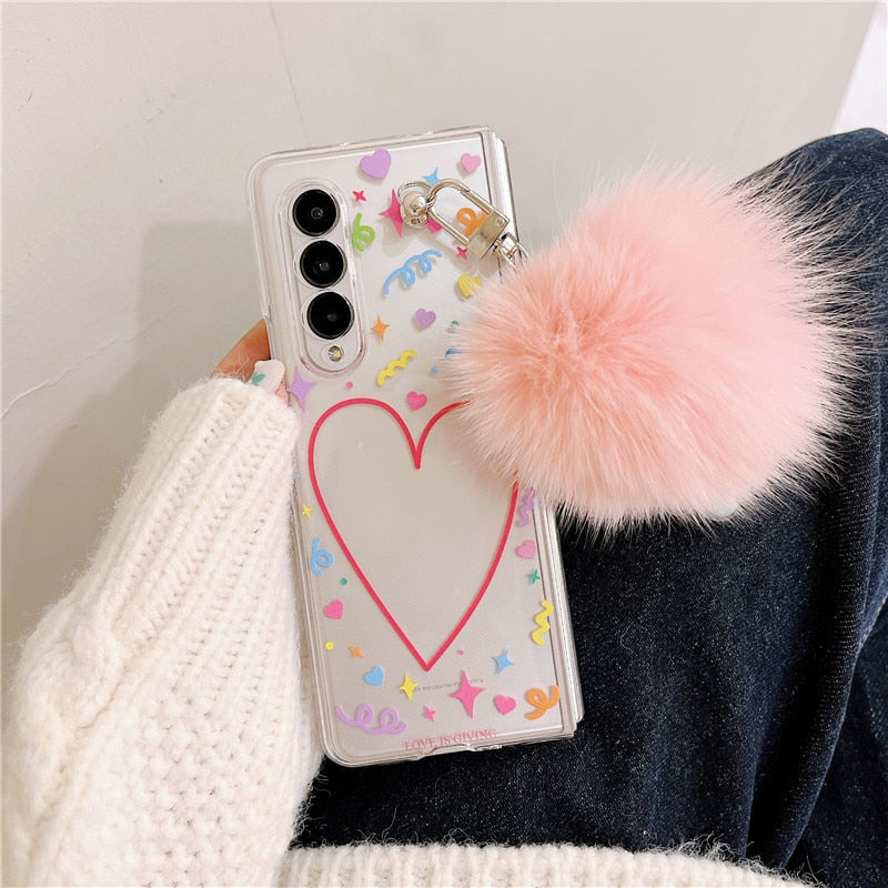 Cute Love Hair Ball Bracelet Phone Cases For Samsung Galaxy Z Fold 4