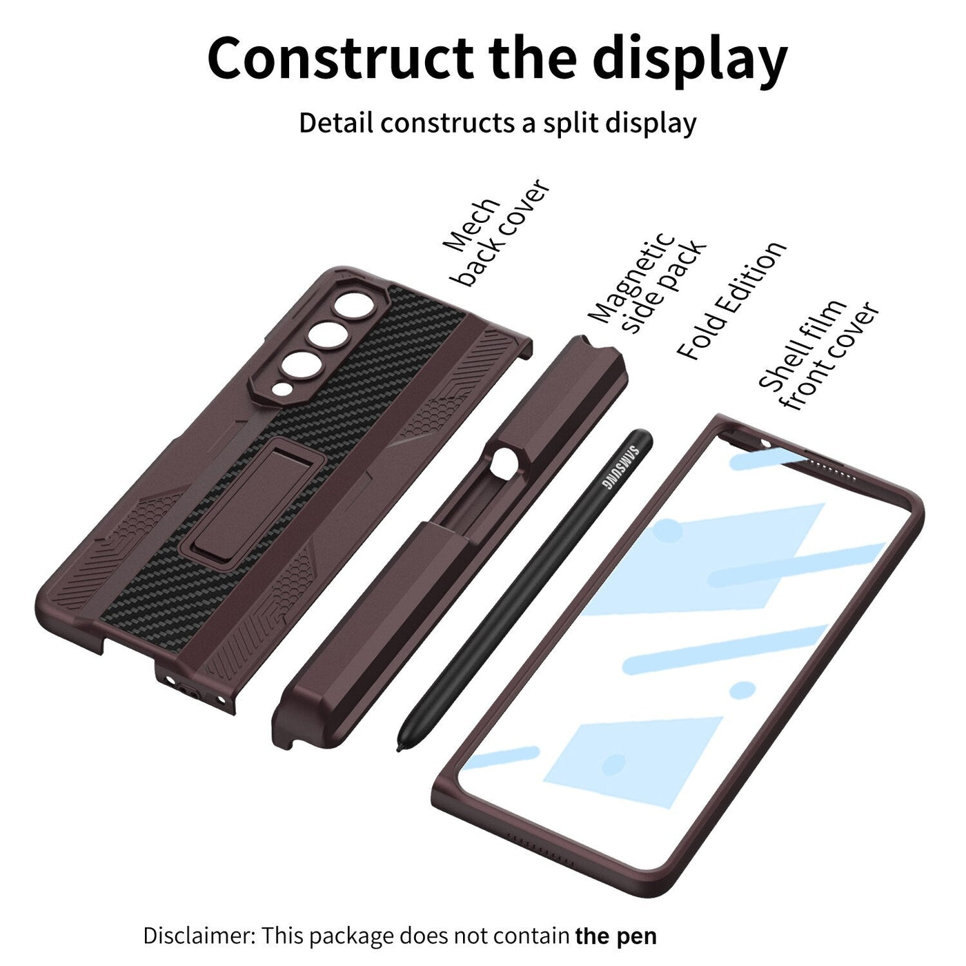 Magnetic Stand Case with Pen Holder & Screen Protector for Galaxy Z Fold 4