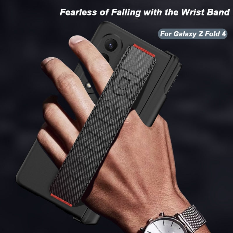 Magnetic Case with Wrist Band & Hinge Pen Holder For Samsung