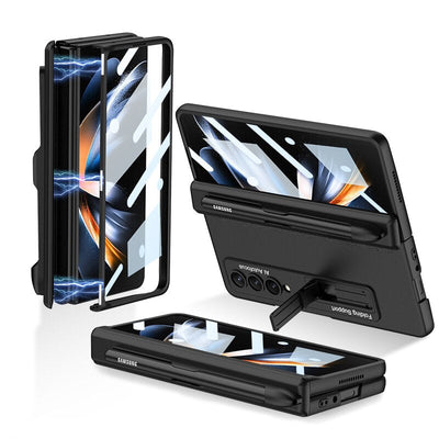 Pen Slot Case for Samsung Galaxy Z Fold 4 with Kickstand and Screen Protective Glass.