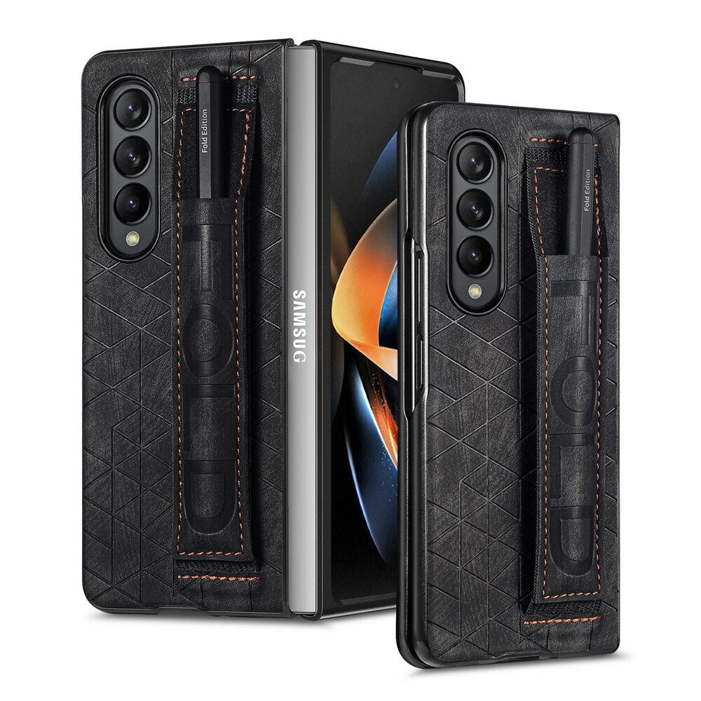 Luxury Leather Wristband Case With Pen Holder For Samsung Galaxy Z Fold 4