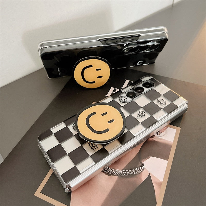 Cartoon Smiling Face Phone Stand Milk Cow Case for Samsung Galaxy Z Fold 4