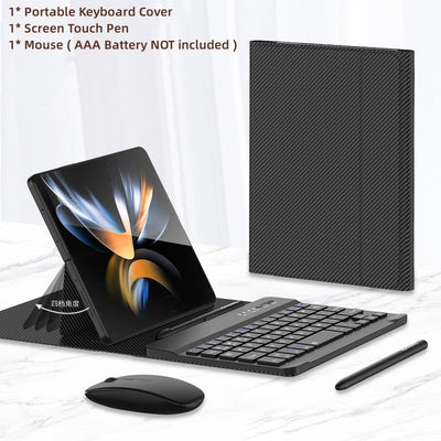 Leather Stand With Wireless Keyboard And Mouse For Samsung Galaxy Z Fold Series