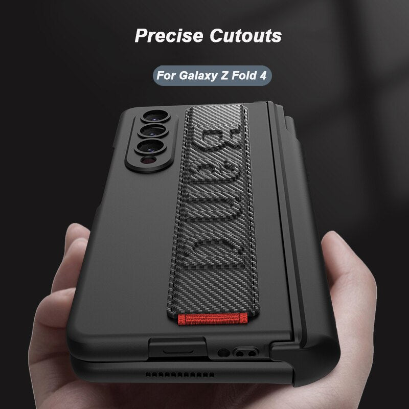 Magnetic Case with Wrist Band & Hinge Pen Holder For Samsung