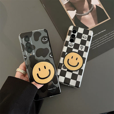 Cartoon Smiling Face Phone Stand Milk Cow Case for Samsung Galaxy Z Fold 4