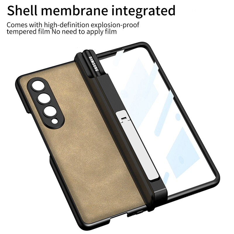 Leather Kickstand Case with Pen Holder For Samsung Galaxy Z Fold 4