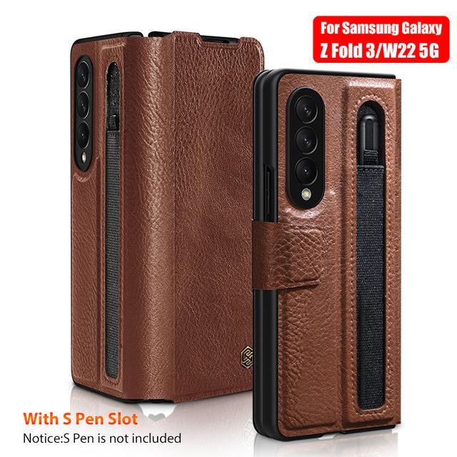 Luxury Leather Kickstand Case With S-Pen Pocket For Galaxy Z FOLD 4